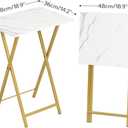 HOOBRO Folding TV Tray Tables, Set of 2 Side Table for Small Space, Industrial Snack Tables for Eating at Couch, Stable Metal Frame, Easy Assembly, Space Saving, Marble and Gold DM25BZ01, 18.9l X 14.2w X 26.2h