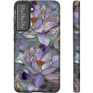for Samsung Galaxy S22 Ultra, Dual-Layer Hard Shell+Silicone Cover-Shockproof Protective Phone Case for Women Girls- Abstract Lotus