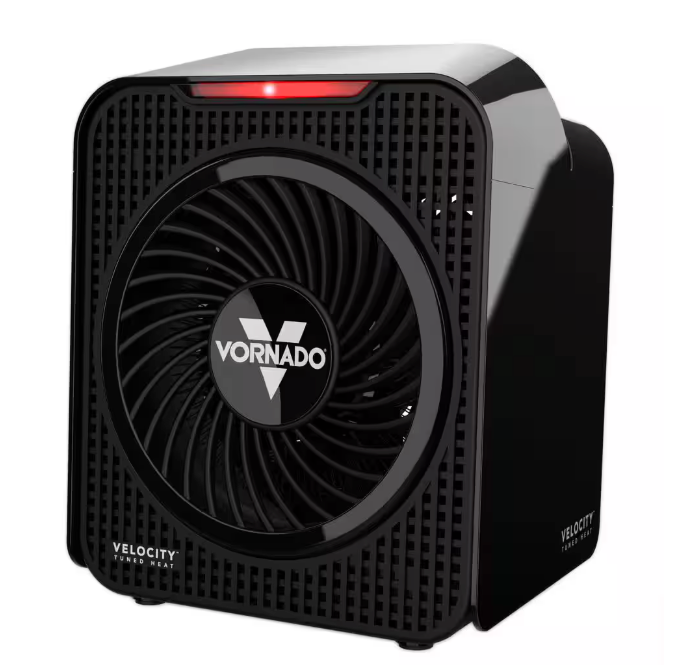 Velocity One 750-Watt, 2559 BTU Personal Electric Space Fan Heater, 2 Heat Settings, Advanced Safety Features, Black