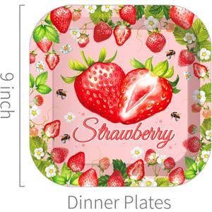 24pcs Strawberry Square 9 Inches Paper Plates - Strawberry Disposable Party Supplies for Birthday Parties, Baby Showers, Bridal Showers, Picnics, Summer Barbecues, Family Gatherings & Garden Parties