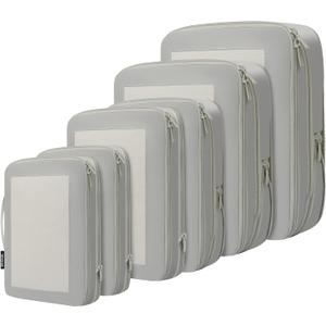 BAGAIL 4 Set/6 Set/8 Set Compression Packing Cubes Travel Accessories Expandable Packing Organizers (Square Mesh, 06-Grey)