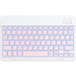 OMOTON Bluetooth Keyboard, Wireless Rechargeable Keyboard for iPad, iPad Pro, iPad mini, iPad Air with Illuminated LED (White Pink)