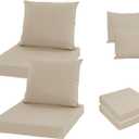 Oslimea Patio Cushion Covers Replacement Set of 2, Water UV Resistant Outdoor Cushion Slipcovers with Zipper Chair Seat Cushion Covers for Outdoor Furniture (22 x 18.5 Inch, 22 x 22 x 3 Inch, Tan)