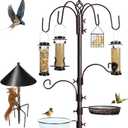 6-Hook Bird Feeding Station Kit Wild Bird Feeder Stand Pole, Multi-Feeder Hanging Kit Stand with Water Bowl, Mesh Tray and Squirrel Guard Baffle, 94 Inch