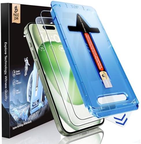 MAGIC JOHN 2 Pack for iPhone 15 Plus 6.7 inch Tempered Glass Screen Protector, Auto Dust-Elimination Installation, Bubble Free, Dynamic Island Compatible, HD Clear, Easy Installation
