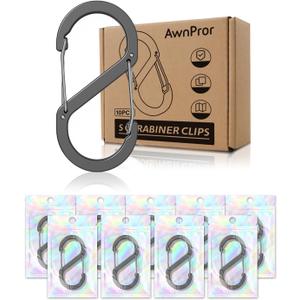 S Carabiner Clips,2.6In Aluminum S Hook Double Snap Clasps Bottle Clip Paracord Keychain Hooks Backpack Hanger Camping Accessories for Backpacking,Fishing,Camping,Hiking,Picnic 10pcs