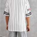 RoseSeek Girl's Jersey Shirts Letter Striped Graphic Tees Crewneck Y2K Tops Football Jersey Streetwear (White)