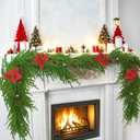 Miyukyee 2 Pcs Norfolk Pine Garland 9 Ft Artificial Christmas Garland with Poinsettia Pine Cones Balls Winter Greenery Garland for Holiday Mantle Stairs Stairs Indoor Outdoor Xmas Decor