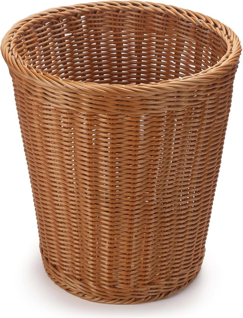 Wicker Waste Basket, Hand Woven Trash Can, Imitation Rattan Garbage Basket for Bedroom, Bathroom, Kitchen, Living Room (Round) (10.2" x 10.2" x 11")