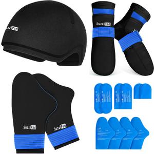 SuzziPad Ice Pack Stress Relief Cap & Cooling Socks & Cold Gloves for Chemotherapy, Comfort Items for Chemo Patients, Smoothe discomfort for feet, Head and Hand, S/M