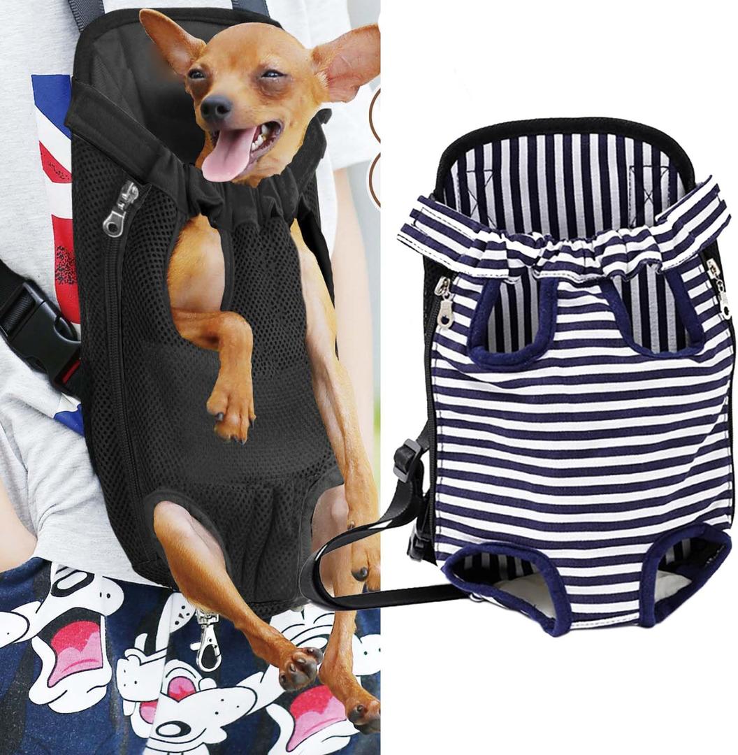 Pet Carrier Backpack, Adjustable Pet Cat Dog Carrier Backpack Travel Bag, Legs Out,Dog Carrier for Hiking Camping Travel, Sling Bag for Small Medium Dog Cat (BlueWhiteStripes, Small (1.5-3LBS))