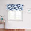 Identiy Valance Curtains for Windows,Watercolor Blue Flowers Semi Sheer Curtain Valance,Short Rod Pocket Window Treatment,Window Valance Curtains for Kitchen Living Room Bedroom Windows 54"x18"