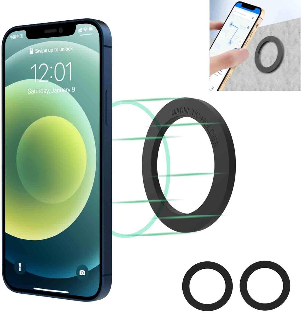 [2 Pack] BININIU Magnetic Car Wall Mount Magnet Ring Holder Stand for iPhone 16 15 14 13 12, Adhensive Wall-Sticker Car/Tesla Model Dashboard Mount for iPhone 12-16 Mini Pro Max