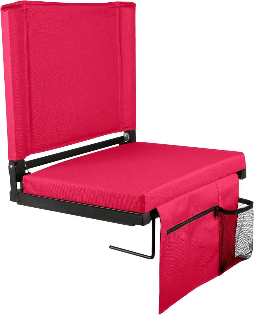 Home-Complete Bleacher Seat - Stadium Seat Cushion with Pocket and Cupholder - Wide Sports Chair - Stadium Seats with Back Support (Maroon)