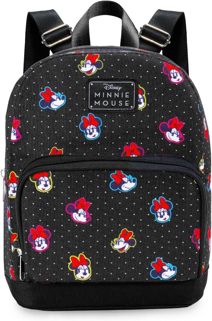 Disney Minnie Mouse Mini Backpack - 10" Canvas Disney Minnie Backpack Purse Shoulder Bag | Women, Adults, Teens