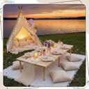 71x87'' Huge Teepee Tent with 91x71'' Extra Large Outdoor Boho Picnic Blanket Table Runner 6 Napkins Woven Cotton Yarn Oversized Beach Blanket Camp Wedding(White)