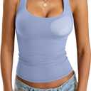 Womens Padded Racerback Tank Tops Double Lined Built in Bra Cami Tops Basic Fitted Shirts Summer Going Out Tops (Medium, Light Blue)