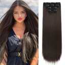 REECHO 28" Straight Long 4 PCS Set Thick Clip in on Hair Extensions -Dark Brown