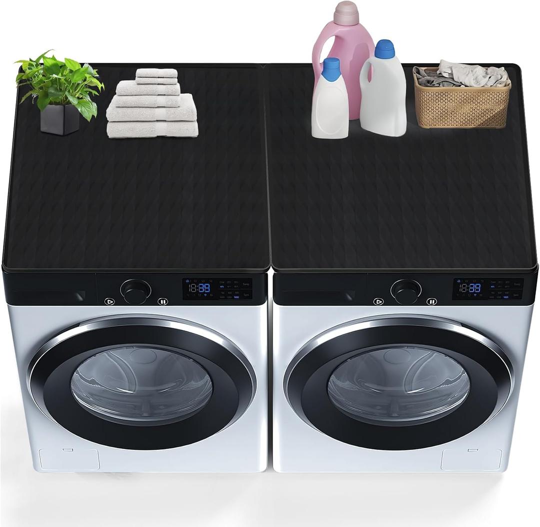 2PCS Washer and Dryer Covers for The Top, 26.77In X 26.77In Silicone Dryer Top Protector Mat, Waterproof, Scratch Resistant, Washable, Dryer Countertop for Home Kitchen and Laundry Room (Black-2Pack)