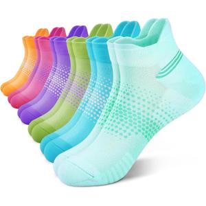 PAPLUS Ankle Compression Socks for Women 6 Pairs, Running Socks with Heel Tab, Cushioned Low Cut Athletic Socks, Small-Medium