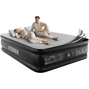 Queen Air Mattress with Built-in Pump,18'' Foam Topper Blow Up Mattress,Luxury Inflatable Mattress 2 Mins Self-Inflation/Deflation - Breathable and Flatness-Free for Camping, Home & Guests (Grey)