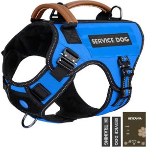Service Dog Vest - HEYCAHVA Tactical Dog Harness Full Metal Buckles Dog Vest for Large Medium Dog Reflective No Pull Dog Harnesses with Leather Handle, Hook & Loop for Hiking Training (Blue, XL)