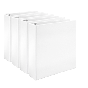 2-inch 3 Ring Binder with 2 Interior Pockets, Heavy Duty 2" Round Ring Binder Holds 450 Sheets of US Letter Size 8.5'' x 11'' Paper for Office/Home/School (White,4-Pack)