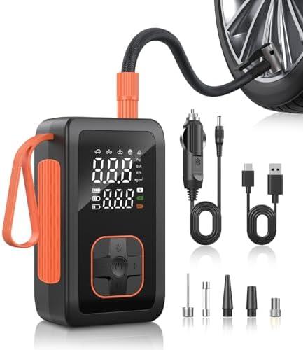 Tire Inflator Portable Air Compressor, 150PSI Cordless Air Pump for Car Tires with Pressure Gauge, 3X Faster Tire Pump with Cigarette Lighter Plug for Car, Motorcycle, Bicycle, Ball(Black)