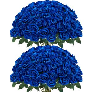 Sggvecsy 50 Pcs Artificial Roses Fake Flowers Velvet Silk Roses with Stems Bulk Realistic Faux Flowers for Bridal Bouquets Wedding Centerpieces Valentines Day DIY Home Party Decor (Blue)
