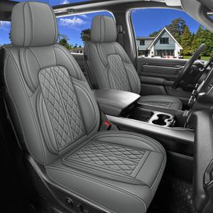 Car Seat Cover Custom Fit for Dodge Ram 1500 2500 3500 2002-2026 Faux Leather Seat Cover Set Compatible with Crew Quad Regular Cab Pickup Truck Cushions (Grey, Full Set, Flat Rear)