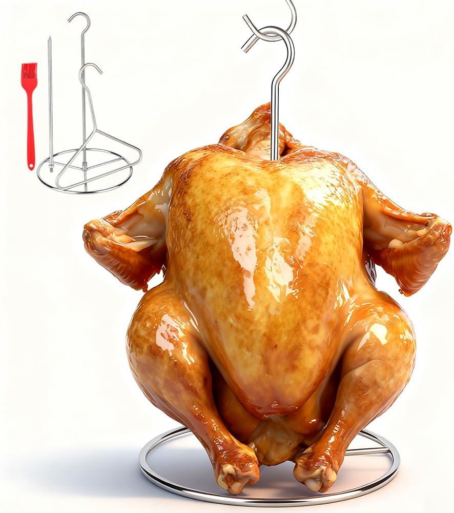 Turkey Fryer Accessory Kit, Stainless Steel Turkey Chicken Fryer Stand Set with Lifter Hook Vertical Skewer for Deep Fried Turkey, Taco Al Pastor