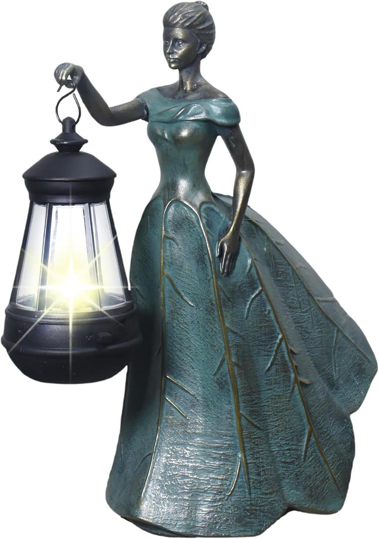 Sheaifun Fairy Garden Statue Solar Garden Decor Resin Fairy Statue with Lights Angel Fairy Decor Outdoor Yard Statues Gardening Gifts for Mom 9.5x5.5x11.5 Inch
