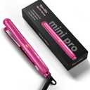 Terviiix Mini Flat Iron Adjustable Temperature, Travel-Size Mini Hair Straightener, Small Flat Irons for Short Hair/Curls Bangs, Ceramic Portable Tiny Hair Curler, Dual Voltage, Auto-Off, Pink, 1/2'' (Hot Pink)