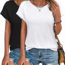2Pack Womens T Shirts Cap Sleeve 2026 Spring Summer Tops Crewneck Casual Business Fashion Clothes Loose Fit Outfits, M