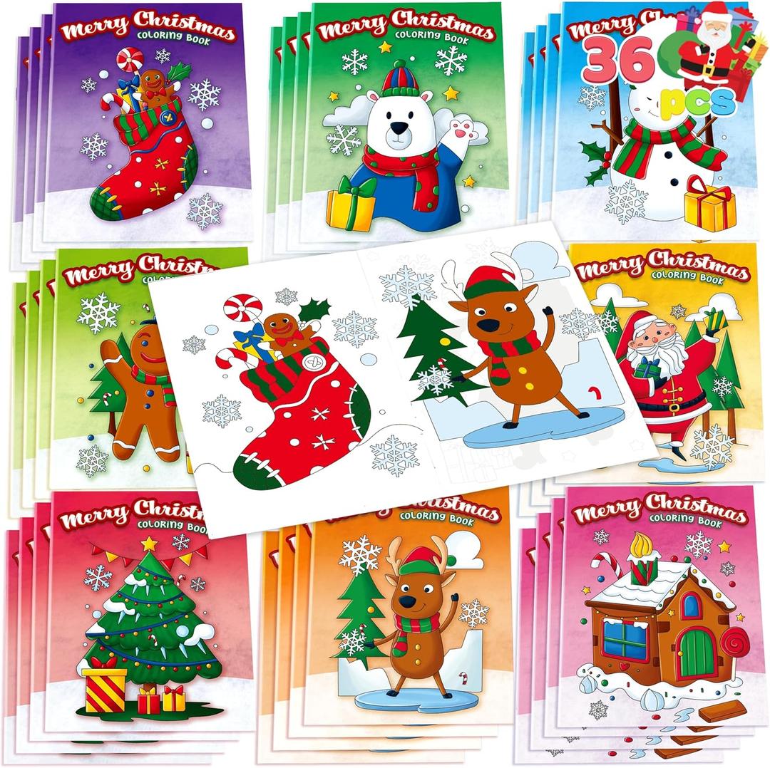 JOYIN 36 Pcs Christmas Coloring Books Bulk for Kids, Mini Coloring Booklets in 9 Covers with 10 Characters for Christmas Party Favor Supplies, Stockings Gifts Goodie Bags Stuffer Filler