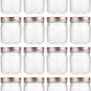 novelinks 8 oz Clear Plastic Jars with Airtight Lids, 16 Pack Plastic Mason Jars with Lids 8oz, Refillable Storage Slime Containers & Small Spice Jar for Kitchen Organization (16 Pack,Rose Gold)