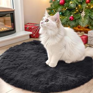 OLANLY Black Round Rugs for Bedroom - Machine Washable, 2x2 Feet Circle Area Rugs for Living Room, Soft and Fluffy Shaggy Carpet for Teen Girls and Boys, Nursery Rooms, Dorms, Home Decor Aesthetic