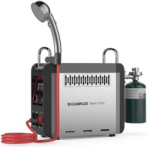 CAMPLUX Nano 3 Pro 1 lb Propane Portable Water Heater, Table Top Camp Water Heater & Shower Pump w/Built-in Battery, Compact Outdoor Camping Hot Showers