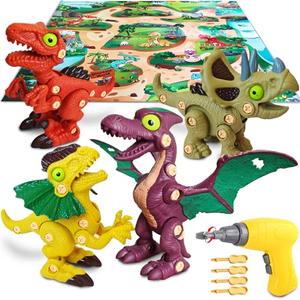 Trovogil Take Aprts Dinosaur Toys for Kids Age 3 4 5 6 7 Boys with Electric Dril & Play Mat STEM Toys DIY Learning Educational Toy Ideal Birthday Christmas Easter for Boys
