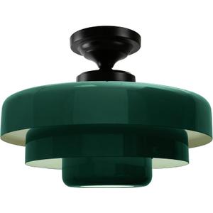 Farmhouse Green Semi Flush Mount Ceiling Light, 13.8" Mid Century Modern Close to Ceiling Light Fixture, Retro Black Flush Mount Lamp for Bedroom Hallway Kitchen Entryway Foyer