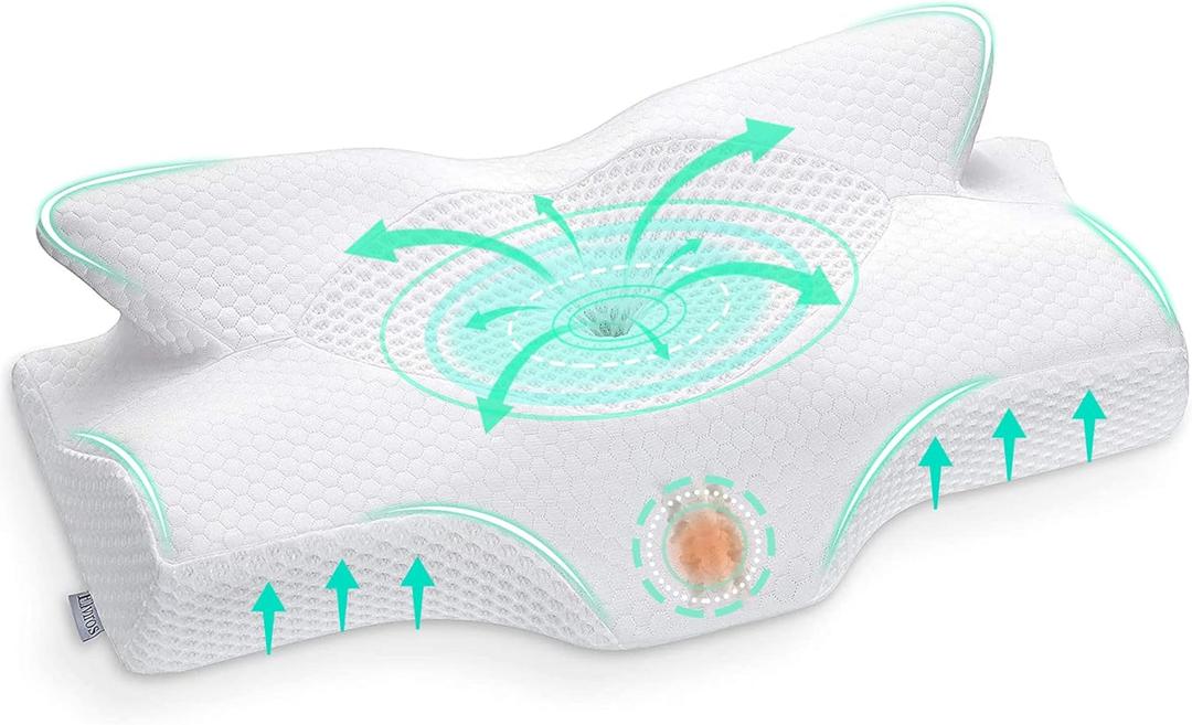 Elviros Cervical Memory Foam Pillows for Neck and Shoulder Pain, Ergonomic Orthopedic Sleeping Support Pillow for Side Sleepers, Back and Stomach Sleepers (Soft) (White)