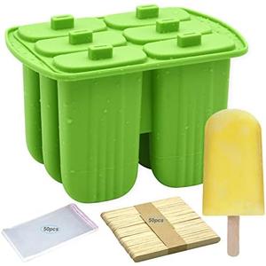 Bangp Popsicle Molds,6 Pieces Popsicles Molds Silicone BPA Free,Homemade Popsicle Maker,Reusable Easy Release Ice Pop Molds for Kids Adults,with 50 Popsicle Sticks and 50 Popsicle Bags(Green)