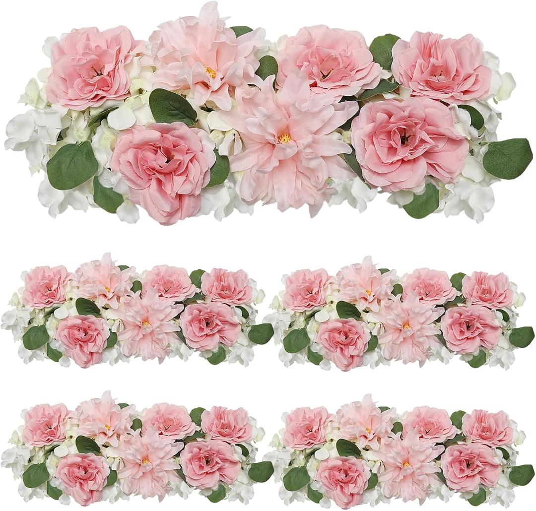 Wedding Arch Decorations, 18 inch Pack of 4 Artificial Flower Table Centerpieces Floral Arrangement for Wall Backdrop Party Bridal Shower Event Decor - Pink & White
