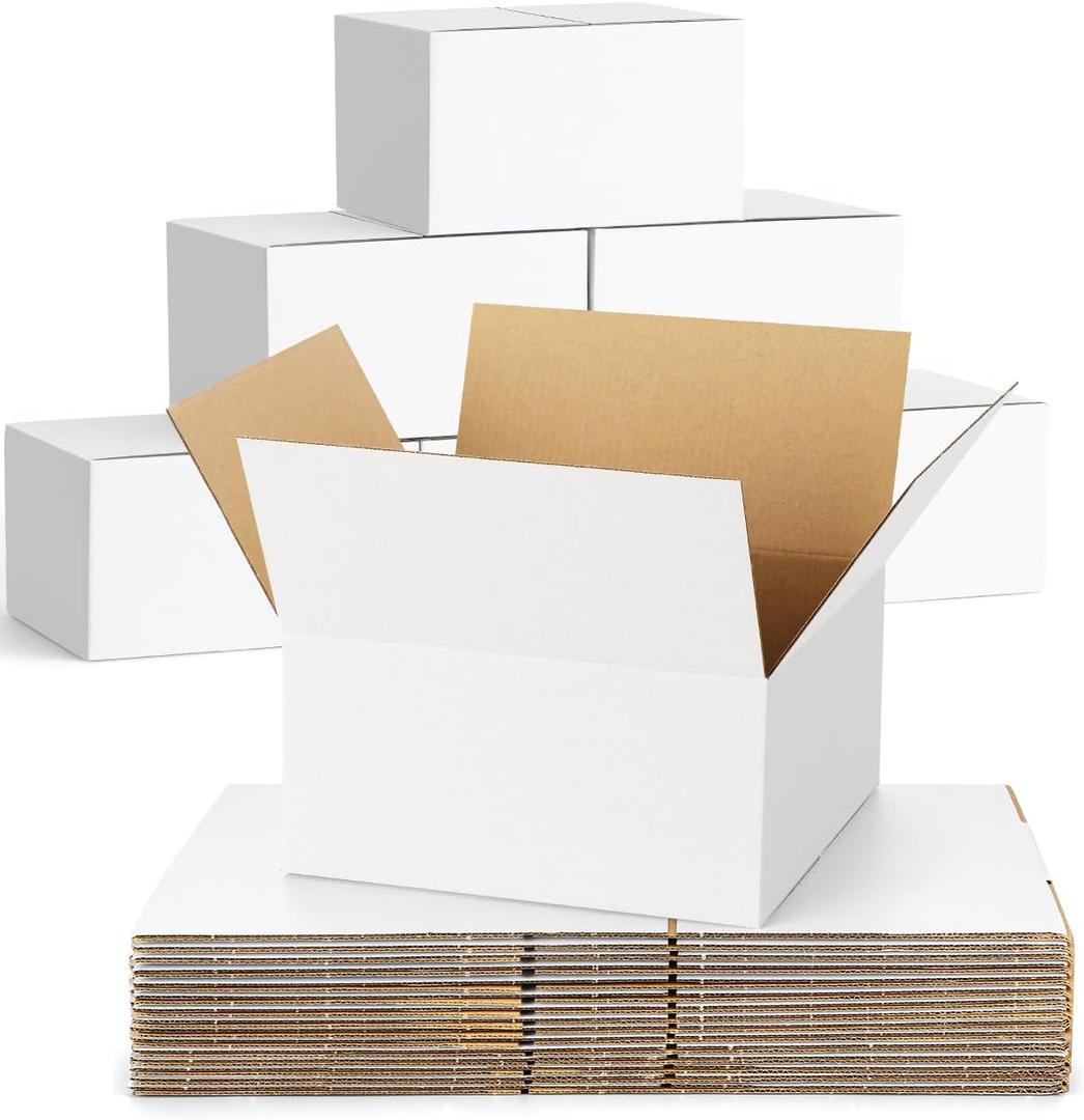 40-Pack-Small-Shipping-Boxes-8x8x4, Corrugated-Cardboard-Boxes-for-Packaging-Small-Business, White-Boxes-Mailers