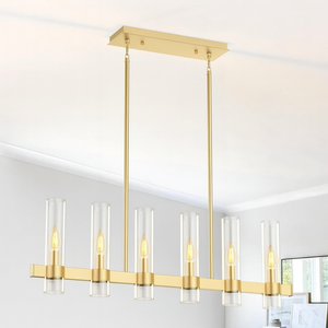 Island Lights for Kitchen,6-Light Modern Farmhouse Chandeliers for Dining Room,Large Linear Pendant Light Fixtures,Adjustable Height Hanging Dining Room Chandelier Over Table,Clear Glass Shade  Island Lights for Kitchen,6-Light Modern Farmhouse Chandeliers for Dining Room,Large Linear Pendant Light Fixtures,Adjustable Height Hanging Dining Room Chandelier Over Table,Clear Glass Shade