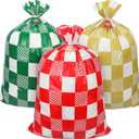 Large Christmas Gift Bags, 3pcs 56"x 36" Extra Large Gift Bags for Presents Wrap, Jumbo Christmas Bags for Gifts, Plastic Huge Big Xmas Gift Bags Reusable, Giant Santa Holiday Gift Bag with Tag & Tie