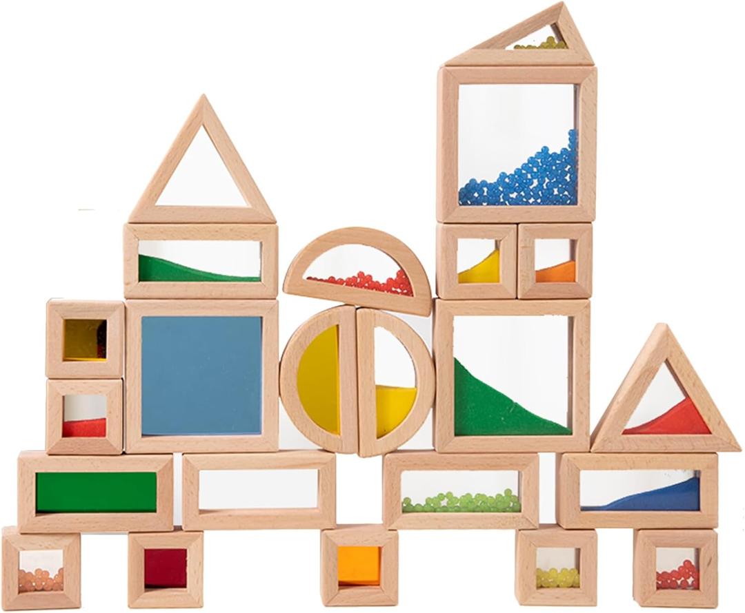 23PCS Sensory Blocks for Toddlers 1-3 & Kids 4-8 - Large Montessori Wooden Building Blocks with Rainbow Colors, Stacking Toys for Boys Girls, Sensory Play & Preschool Learning, Toddler Gift