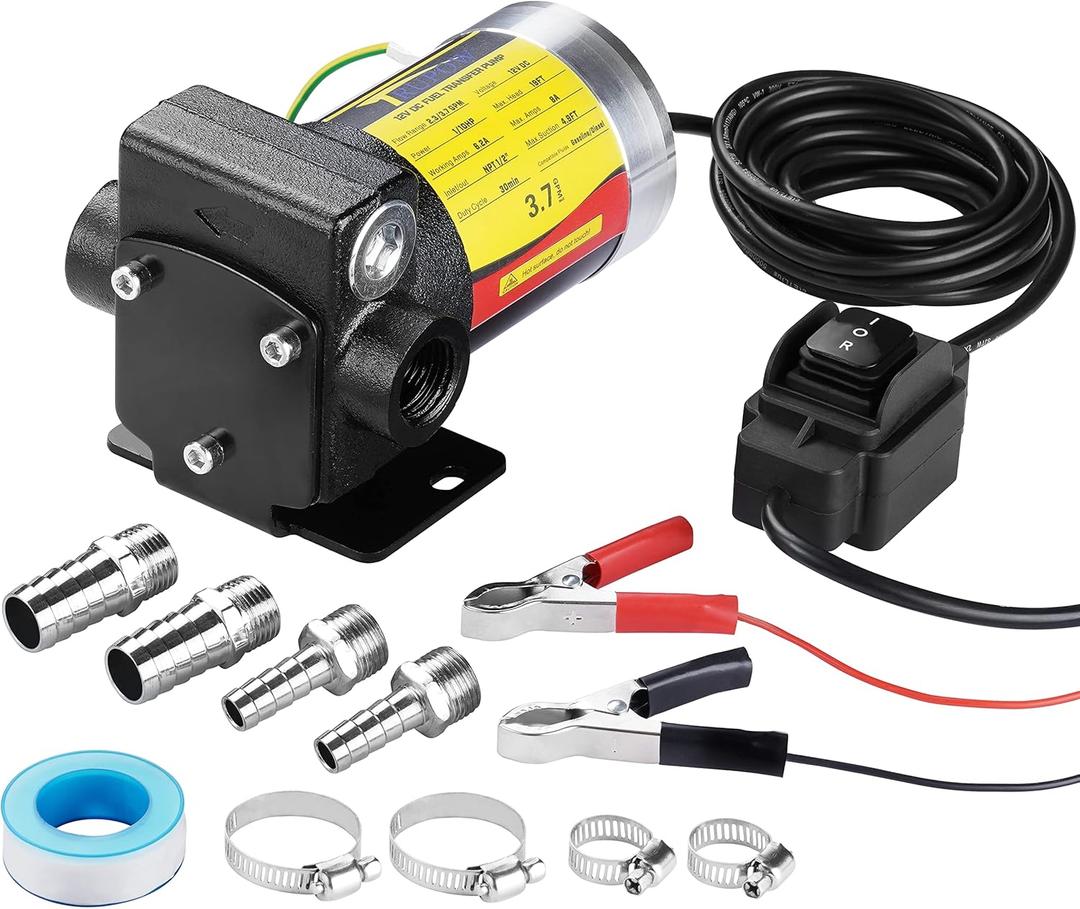 12V DC Self-priming Gasoline Fuel Oil Transfer Pump with Reversible Pumping for Gasoline Diesel Kerosene & More