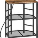 MAHANCRIS Corner Printer Stand with Charging Station, 3-Tier Large Printer Table with Adjustable Feet, Metal Frame Storage Shelf for Office, Living Room, Small Space, Rustic Brown PTHR14E01