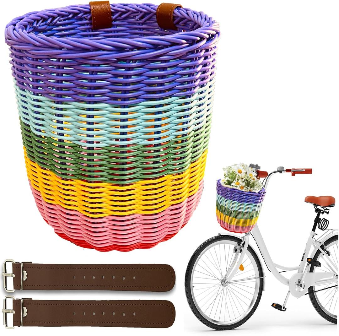 Pretty Cute Kids Bike Basket Front,Rainbow Bicycle Basket for Girls (9inch)